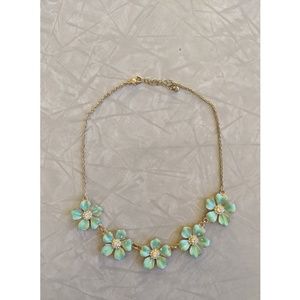 Mint green and rhinestone flower necklace